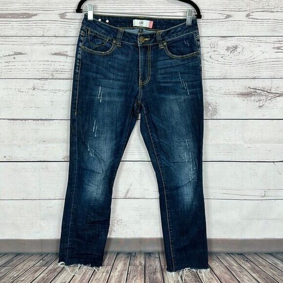 CAbi 3561 Jeans Womens 4 Blue High Straight Distressed Raw hem Dark wash - Picture 1 of 14